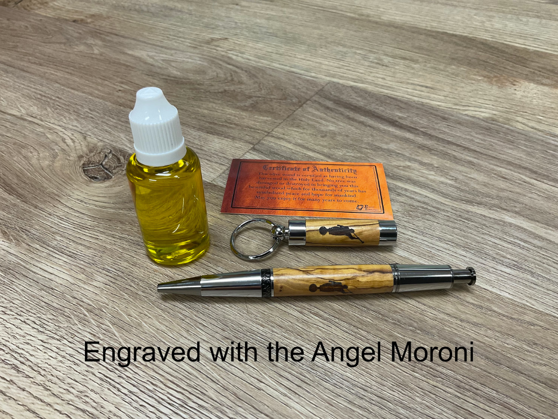 Deluxe Pen and Oil Vial Set made with Holy Land Olive Wood w/Free Engraving - for Priesthood Holders, Missionaries, Bishops - Image 7