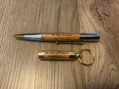 Majestic Squire Pen & Oil Vial made with Holy Land Olive Wood (Be Still) - Image 2