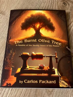 The Burnt Olive Tree: A Parable. Paperback booklet and Engraved bracelet made with olive wood from the Burnt Tree of Gethsemane